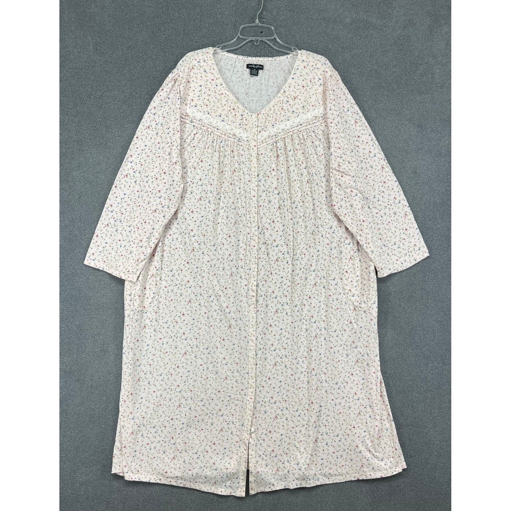 Earth Angels Nightgown Womens 3X Pink Floral Long Sleeve Ballet Coat NWT Pockets